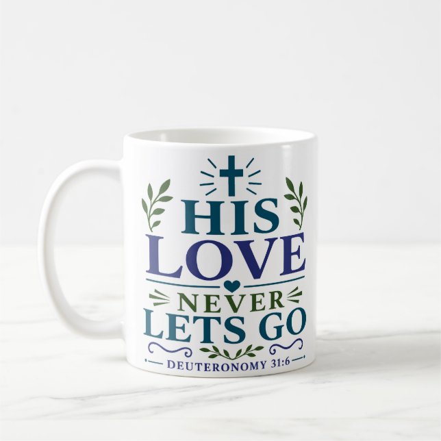 Caneca De Café Cota de Fé Devocional Seu Amor Nunca Desiste (Esquerda)