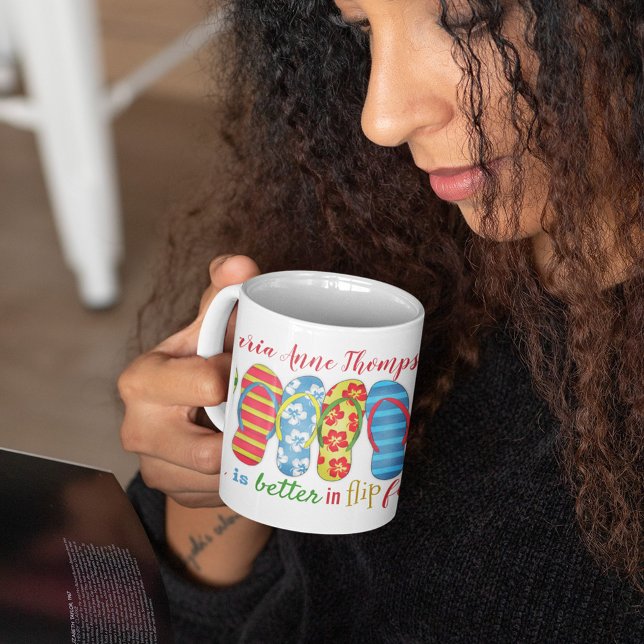 Caneca De Café Cota de Verão em Branco Personalizada (Life is better in flop flops custom colorful coffee mug. )