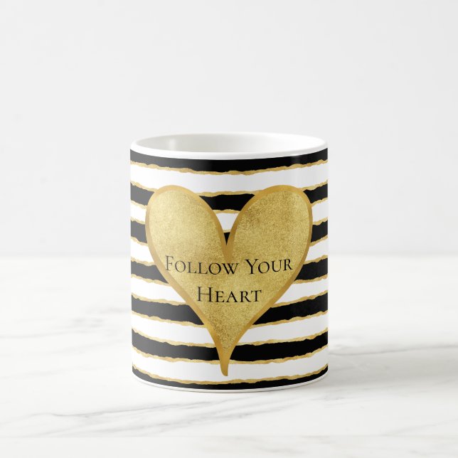 Caneca De Café Cota Dourada Black White Stripes Heart (Centro)
