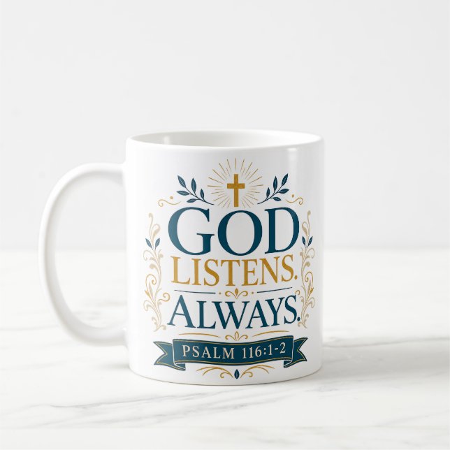 Caneca De Café Cota Espiritual Cristã Deus Ouve Sempre (Esquerda)