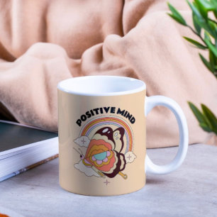 Caneca De Café Cota Mente Positiva Borboleta Borboleta Arco-Íris