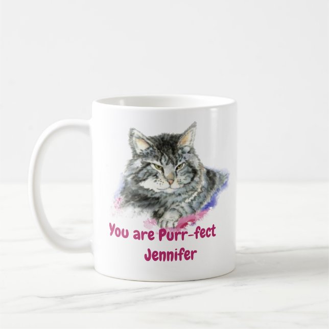Caneca De Café Cotação Diária Personalizada Purr-fect Cat (Esquerda)