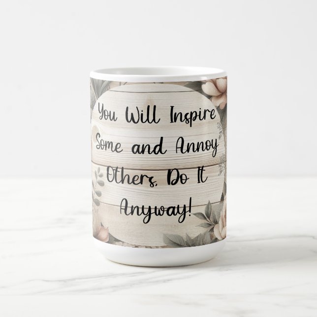 Caneca De Café Cotação Inspirativa de Grãos de Madeira Floral (Centro)