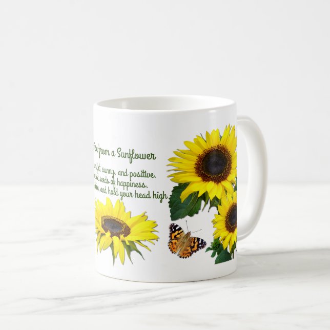 Caneca De Café Cotação Inspirativa Sunny Sunflower Mug (Frente Esquerda)