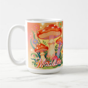 Caneca De Café Cottage Core Cogumelos e Flores Personalizados