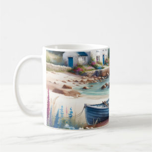 Caneca De Café Cottage Costeiro Barco a Remo na Praia em Flor
