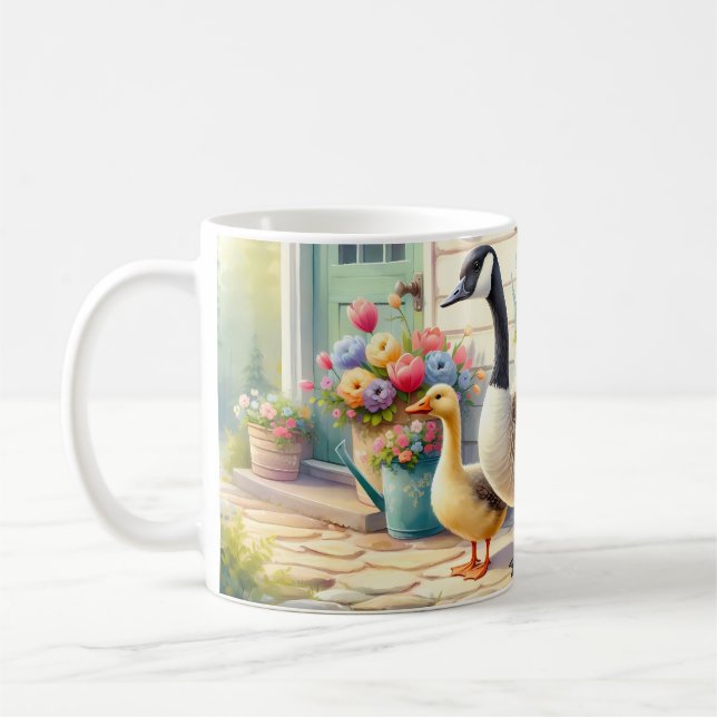 Caneca De Café Cottage Garden Geese Spring Illustration (Esquerda)