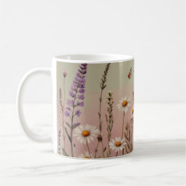 Caneca De Café Cottagecore Lavender and Daisy Floral Botanical