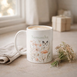 Caneca De Café Cottagecore Personalizado de Flores Silvestres