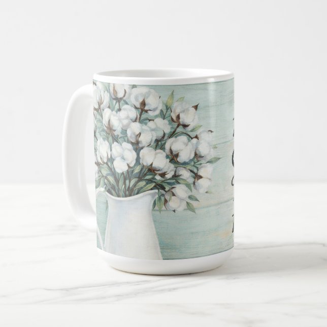 Caneca De Café Cotton Flowers Farmhouse Rustic Coffee Mug (Frente Esquerda)