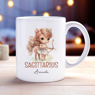Caneca De Café Cótulo Aquoso Pintura Sagittarius Nome Zodiac