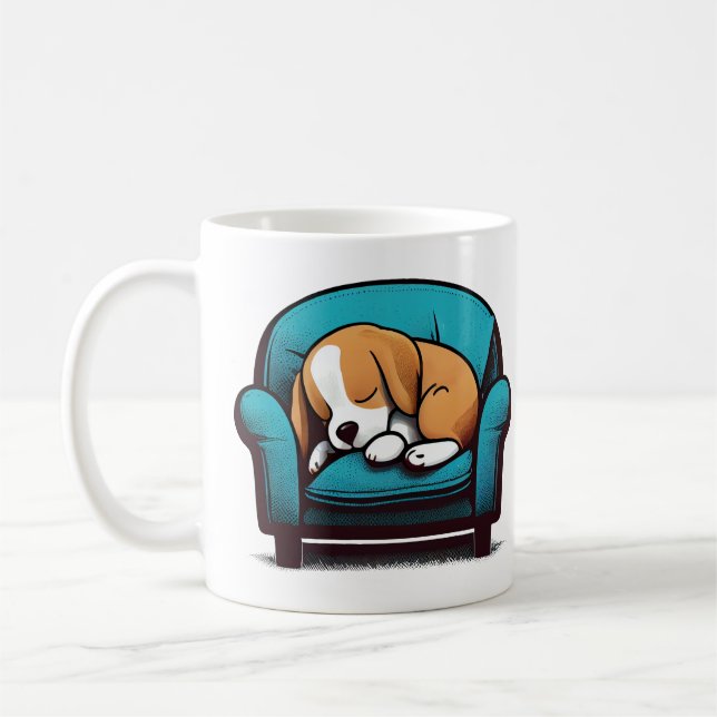Caneca De Café Couch Beagle Feliz | Cachorro-dormente | Arte Pet (Esquerda)