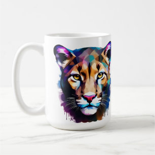 Caneca De Café Cougar Color Splash Abstrato Art,