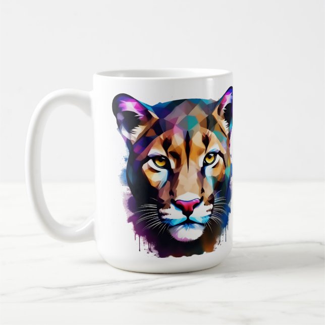 Caneca De Café Cougar Color Splash Abstrato Art, (Esquerda)