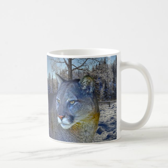 Caneca De Café Cougar Mountain Lion & Winter Tree (Direita)