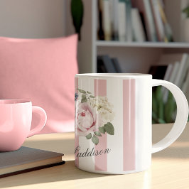 Caneca De Café Country Chic Pink Strike Rose Bouquet Monogrammed
