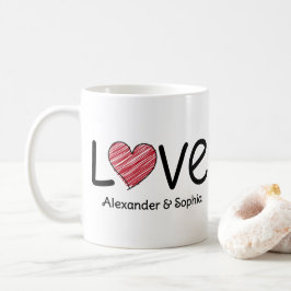 Caneca De Café Couple Love Scribble Heart Modern Black & Red