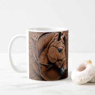 Caneca De Café Couro Arrebatado 3D Olhado Impresso Cavalo Ocident