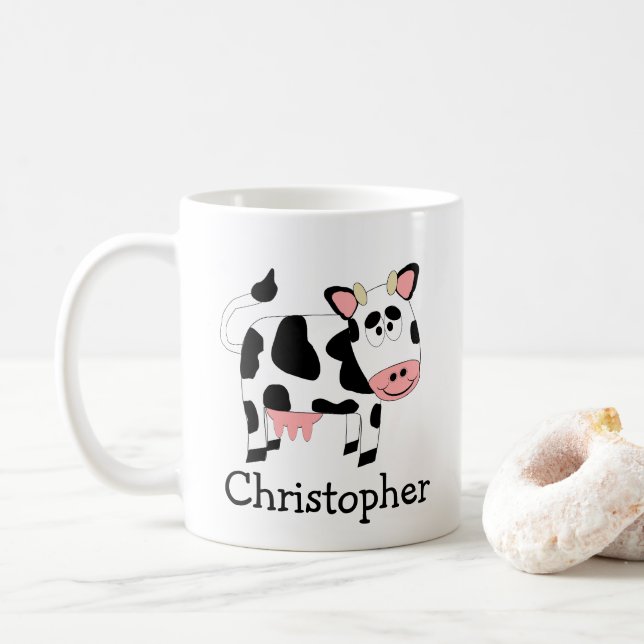 Caneca De Café Cow Design Personalised (Com Donut)