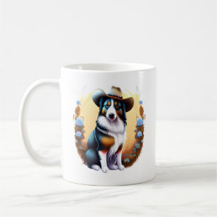 Caneca De Café Cowboy Border Collie Western Dog Pet Floral
