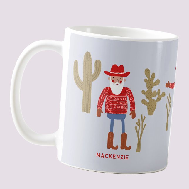 Caneca De Café Cowboy Santa Claus Christmas Custom Text (Fun Cowboy Santa Claus personalized custom text  or name Western Christmas ceramic coffee mug)