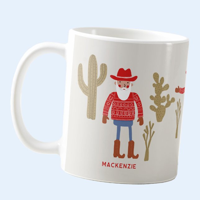 Caneca De Café Cowboy Santa Claus Christmas Custom Text (Fun Cowboy Santa Claus personalized custom text  or name Western Christmas ceramic coffee mug)