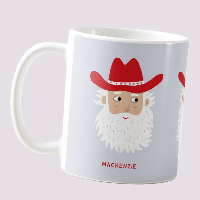 Caneca De Café Cowboy Santa Claus Christmas Custom Text (Fun Cowboy Santa Claus Western themed Holiday Christmas coffee mug)