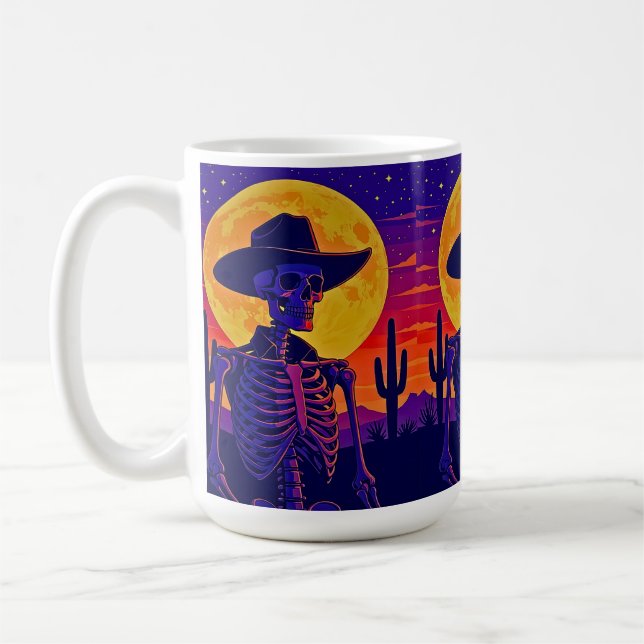 Caneca De Café Cowboy Skeleton Under the Desert Moon (Esquerda)