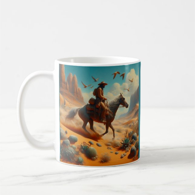 Caneca De Café Cowboy solitário no Deserto Canyon - Arte Surreal  (Esquerda)