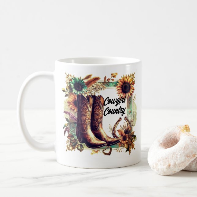 Caneca De Café Cowgirl Country Sunflower Boots Mug (Com Donut)