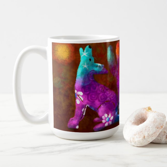 Caneca De Café Coyote Abstrato Art Saguaro Cactus Desert Brown (Com Donut)
