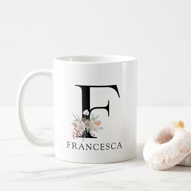 Caneca De Café Cozedura Floral Bo Monograma (Com Donut)