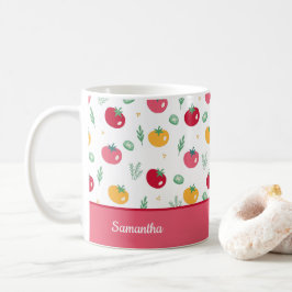Caneca De Café Cozinha de padrão de tomate vermelho-rosa e amarel