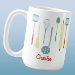 Caneca De Café Cozinha Retroativa Personalizada<br><div class="desc">Utensílios divertidos da cozinha. Altere o nome ou texto para personalizar. Arte original de Nic Squirrell.</div>
