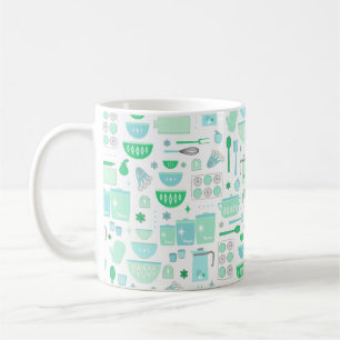 Caneca De Café Cozinha Vintage Verde-Menta e Azul-Celeste