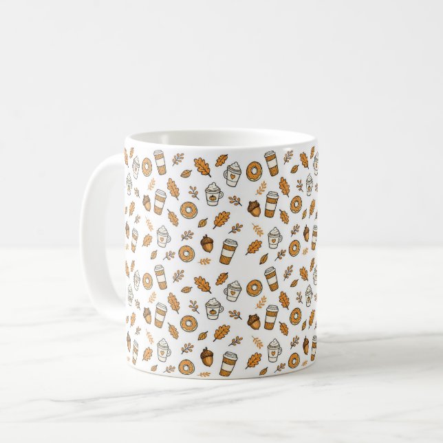 Caneca De Café Cozy Autumn Coffee Pattern Mug with Fall Leaves  (Frente Esquerda)