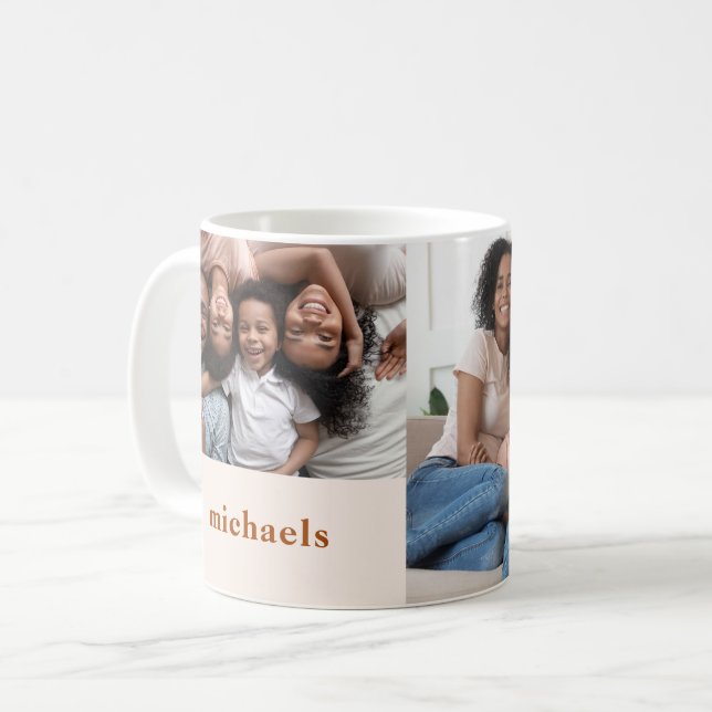 Caneca De Café Cozy Burnt Orange Duas Foto com Nome (Frente Esquerda)