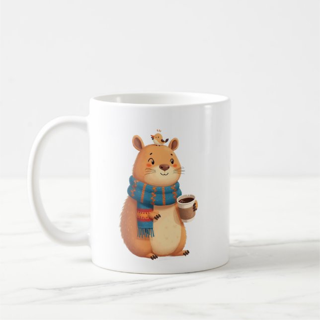 Caneca De Café Cozy Capybara Coffee Mug | Cute Whimsical Scarf  (Esquerda)