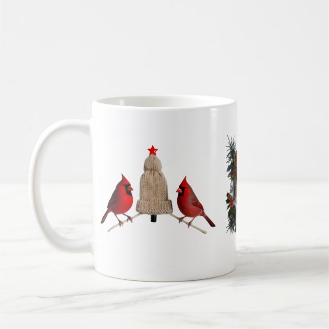 Caneca De Café Cozy Cardinal Birds Knit Hat Christmas Tree  (Esquerda)
