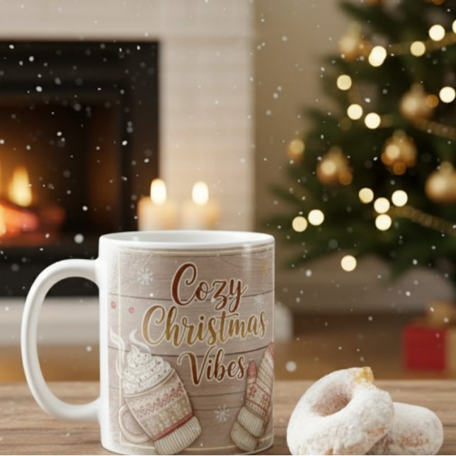 Caneca De Café Cozy Christmas Vibes Mug | Rustic Winter Cabin Coc (Criador carregado)