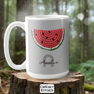 Caneca De Café Cozy Crochet Watermelle Fruta Monograma Estético