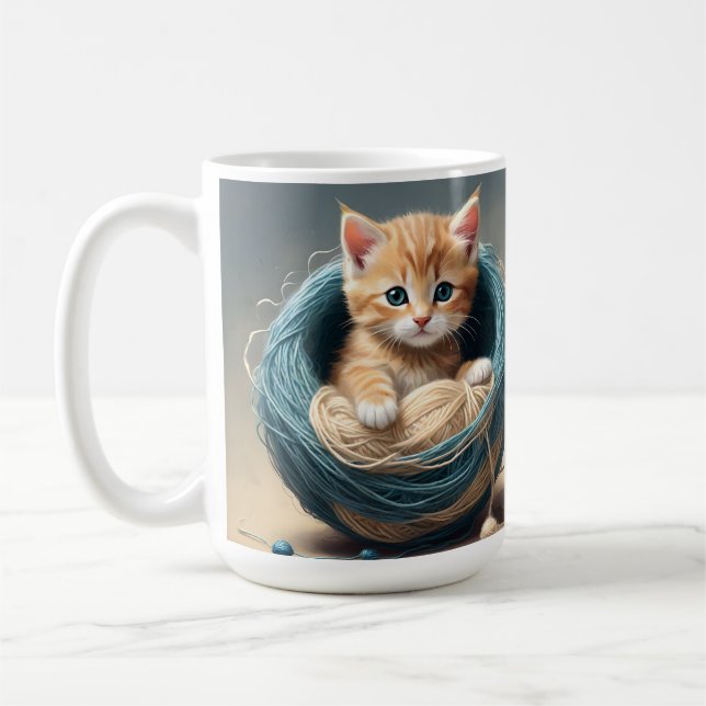 Caneca De Café "Cozy Cuddles: O Retreto Wooly da Kitten" (Esquerda)