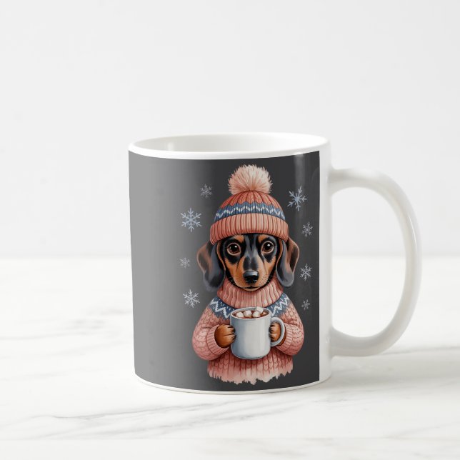 Caneca De Café Cozy Dachshund Dog With Hot Cocoa Holiday Winter S (Direita)