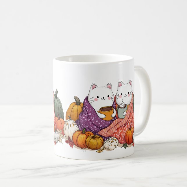 Caneca De Café Cozy Fall Cats Mug with Pumpkins (Frente Esquerda)