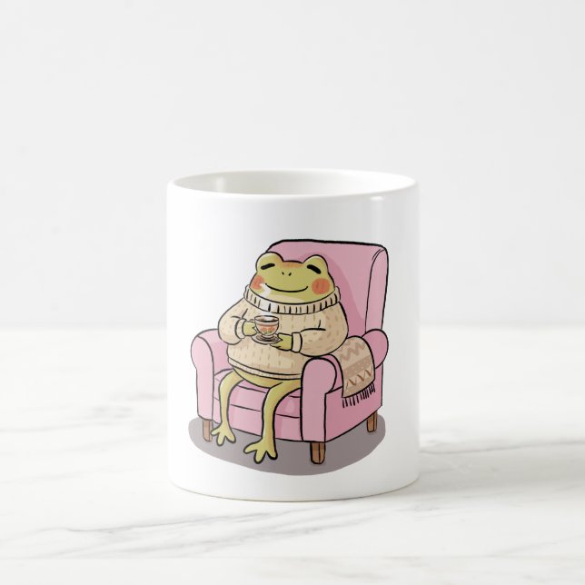 Caneca De Café Cozy Frog Drinking Tea On Sofa Illustration (Centro)