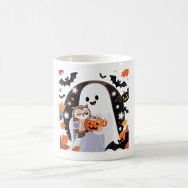 Caneca De Café Cozy Ghost e Owl Halloween Art