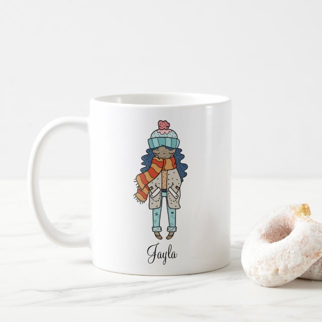 Caneca De Café Cozy Girl Winter Holiday Personalize Coffee Mug (Com Donut)