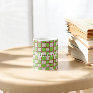 Caneca De Café Cozy Rustic Green Brown checou o padrão da Xadrez