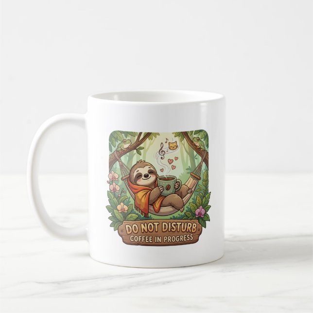 Caneca De Café Cozy Sloth with Coffee and Do Not Disturb Text (Esquerda)