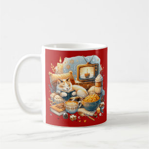 Caneca De Café Cozy Vibes Apenas: Gato, Livro, Mac & Queijo, Café